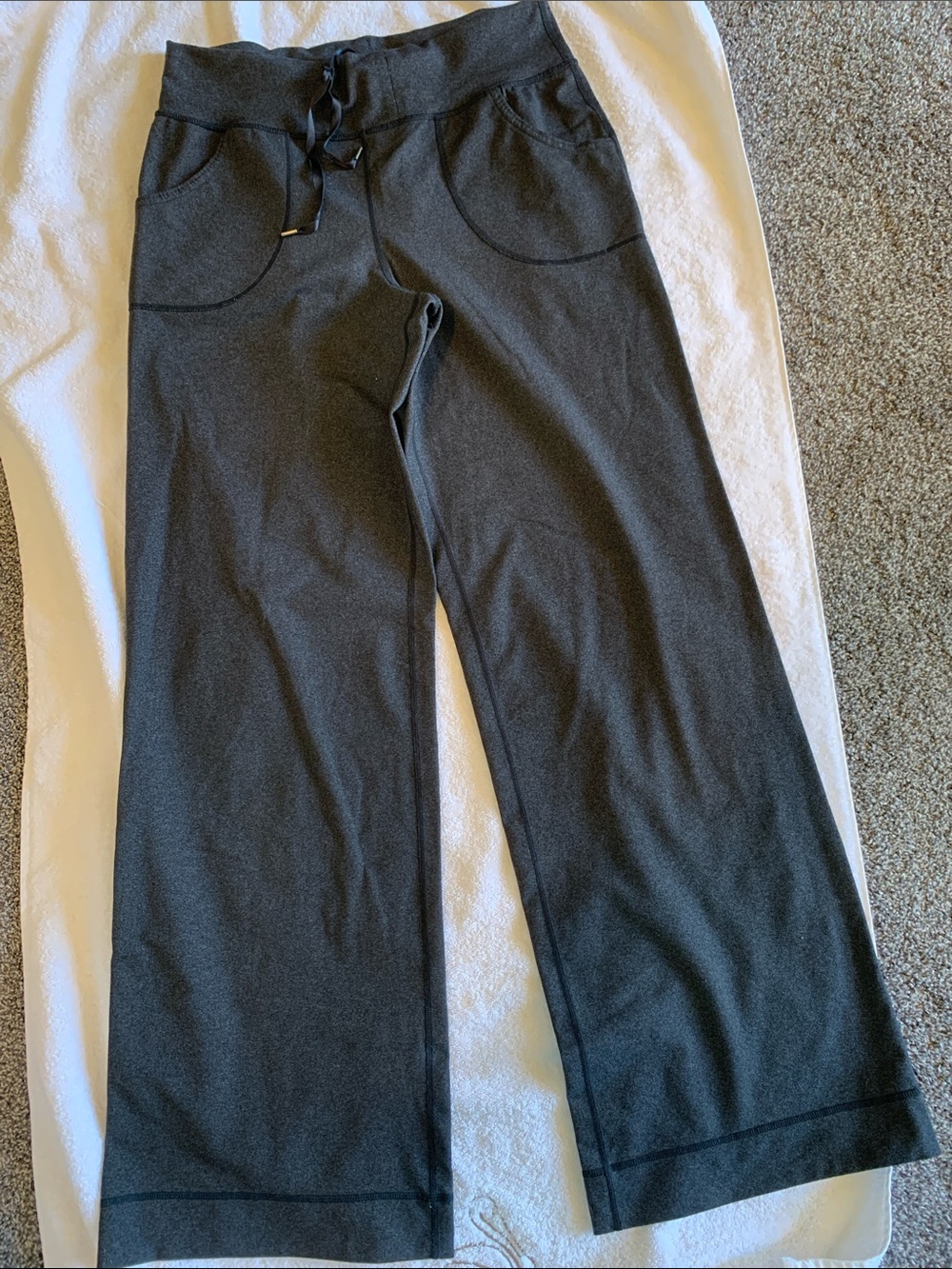 lululemon black Charcoal Wide-Leg yoga pants with convertible Drawstring.